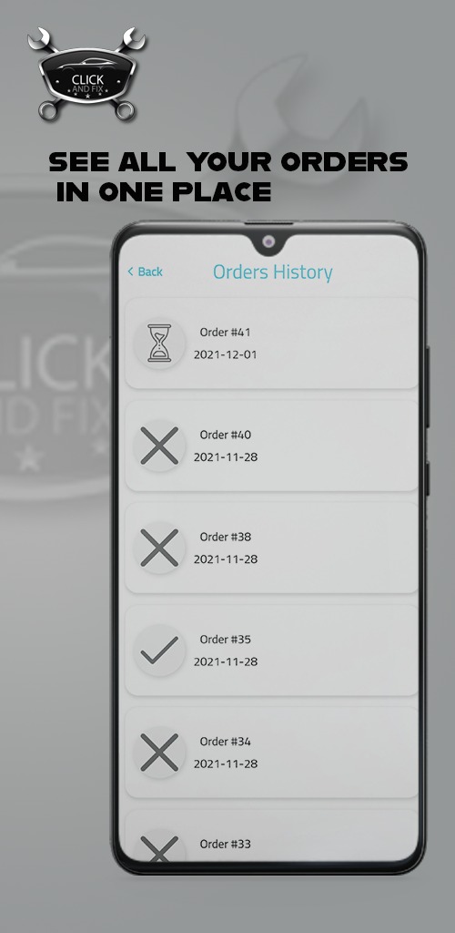 Click And Fix, Order History Screen